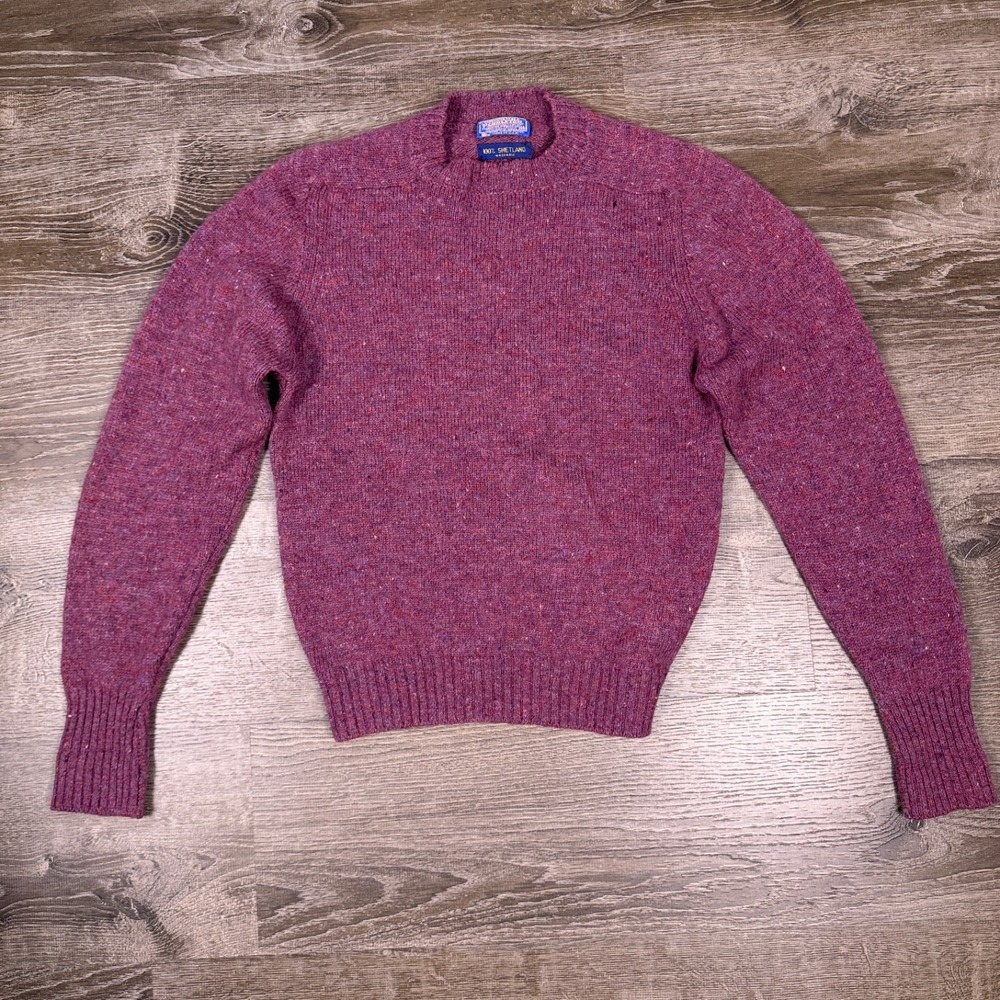 Pendleton Womens Shetland Wool Knit Sweater Size M Heather Wine Washable Read!